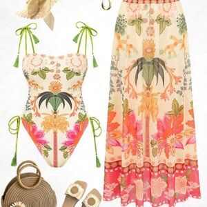 Floral Print Swimsuit and Cover-Up Set